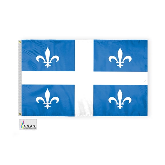 AGAS Quebec Canada Flag 2 x 3 ft Outdoor 200D Nylon Double Stitched Hem Rust Proof Brass Grommets Canvas Header Canadian Province of Quebec Fleurdelisé Flag Official Ratio 2:3