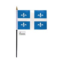 AGAS Quebec Canada Flag 4 x 6 inch - 11" Plastic Pole 100% Polyester Stitched Edges Canadian Province of Quebec Fleurdelisé Mini Flag on a Stick