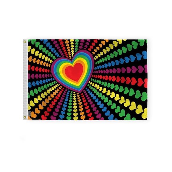 AGAS Rainbow Love Hearts Flag 2x3 Ft - Printed 200D Nylon - Brass Grommets - Fade Proof Sharp Colors - Rainbow Love Community Flag