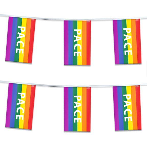 AGAS Rainbow Pace Letter Streamers for Party 60 Ft long - 5 Mil Plastic - Pace Pride Decorations Gay Pride Party Decoration with String