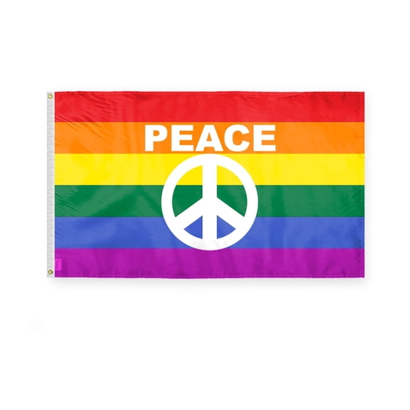 AGAS Rainbow Peace Sign Flag 3x5 Ft - Polyester - Plated Grommets - Peace Symbol Pride Body Flag 3 x 5 Ft Peace Symbol Pride Banner