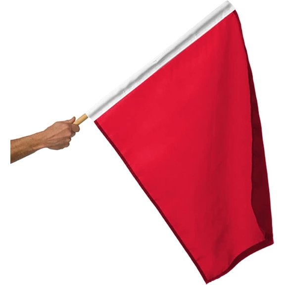AGAS Red Stop Racing Flag 30x30 inch – Heavy Duty Nylon, Stitched, Mounted on 36 inch Wood Pole.