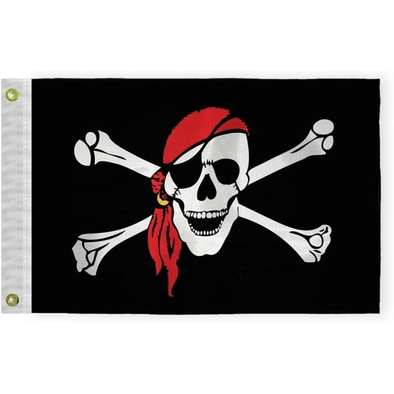 AGAS Red Skull Pirate Bandana One Eyed Jack Boat Nautical Flag 12x18 inches - Seaworthy 200 Denier Nylon Fabric Brass Grommets Double Stitched Edges - Pirate Flag Boat, Small Pirate Flag