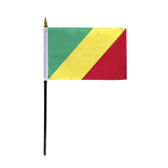 AGAS Republic of Congo Flag 4x6 inch - 11" Plastic Pole 100% Polyester Stitched Edges Congolese National Mini Flag on a Stick