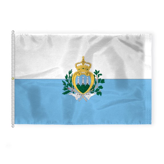 AGAS San Marino Flag 8x12 ft - 200D Nylon - Stitched Edges - Canvas Header - Rope Thimble & 1 Brass Grommet - Fade Proof - Large Size Sammarinese Flag
