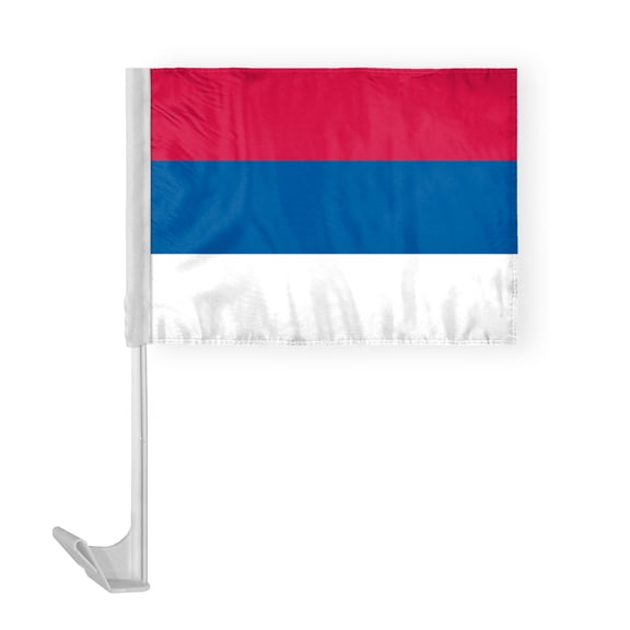 AGAS Serbia Car Flag 12x16 inch Polyester Fabric Double Stitched 17 Inch White Plastic Flexible Pole