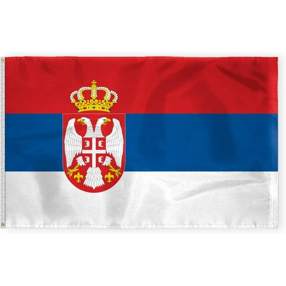 AGAS Serbia with Official Seal Flag 4x6 ft 200D Nylon Fabric Double Stitched Canvas Header Brass Grommets Fade Resistant & Vivid Colors - Republica de Serbia Flag