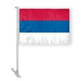 thumbnail image 1 of AGAS Serbian Car Flag Premium 10.5x15 inch Printed Double Sided on Super Knit Polyester Fabric Double Stitched 19 Inch White Plastic Unbreakable Stiff Pole, 1 of 1