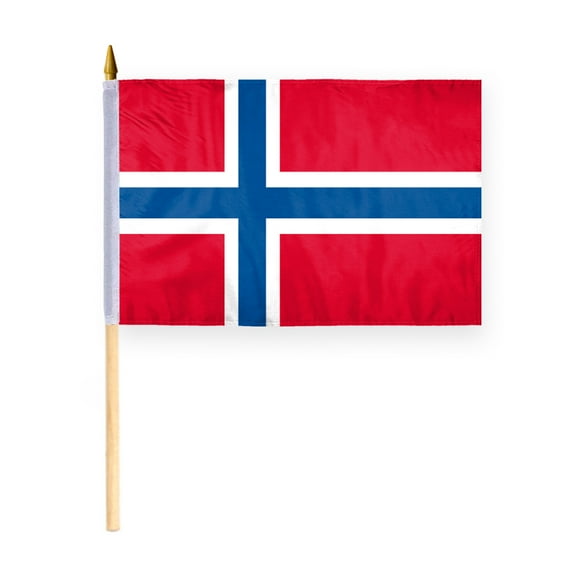 AGAS Small 12" x 18" 12x18 inch Norway Hand Flag Polyester material Double Stitched 24" Wood Stick Handheld Mini Norwegian Flag on Stick