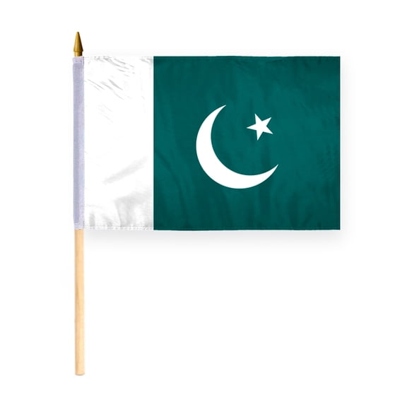 AGAS Small 12" x 18" 12x18 inch Pakistan Hand Flag Polyester material Double Stitched 24" Wood Stick Handheld Mini Pakistani PAK PK Flag on Stick