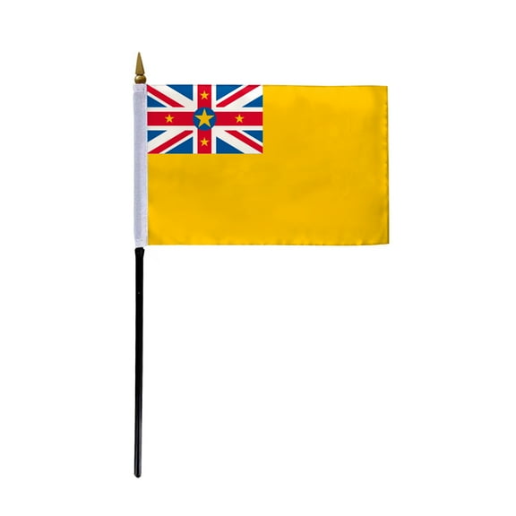 AGAS Small 4" x 6" 4x6 inch Niue Hand Flag Polyester material Stitched Edges 11" Plastic Stick Niuean Hand Held Mini Small Stick Flags