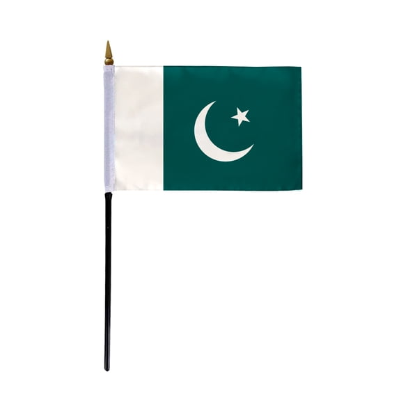 AGAS Small 4" x 6" 4x6 inch Pakistan Hand Flag Polyester material Stitched Edges 11" Plastic Stick Pakistani PAK PK Hand Held Mini Small Stick Flags