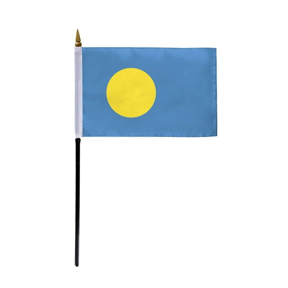 AGAS Small 4" x 6" 4x6 inch Palau Hand Flag Polyester material Stitched Edges 11" Plastic Stick Palauan Hand Held Mini Small Stick Flags