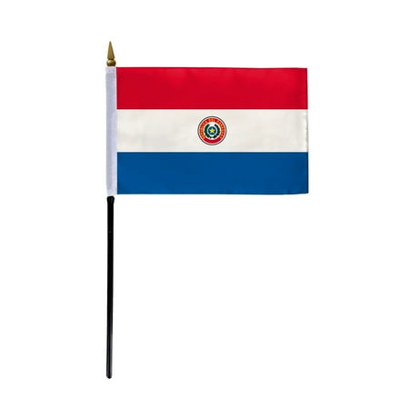 AGAS Small 4" x 6" 4x6 inch Paraguay Hand Flag Polyester material Stitched Edges 11" Plastic Stick Paraguaian Paraguayan Hand Held Mini Small Stick Flags