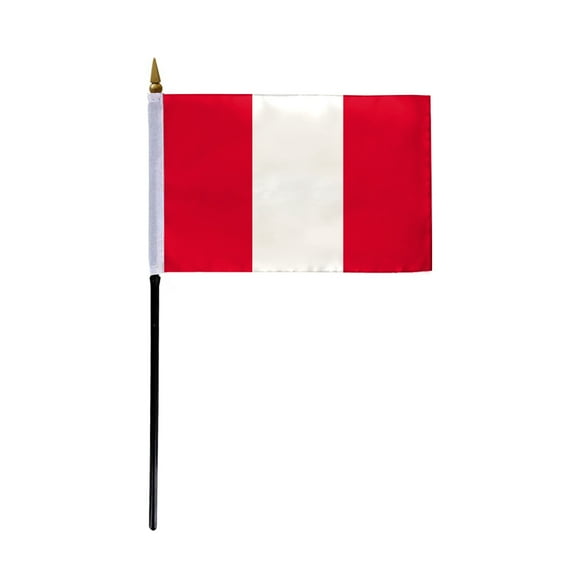 AGAS Small 4" x 6" 4x6 inch Peru Hand Flag Polyester material Stitched Edges 11" Plastic Stick Peruvian Hand Held Mini Small Stick Flags