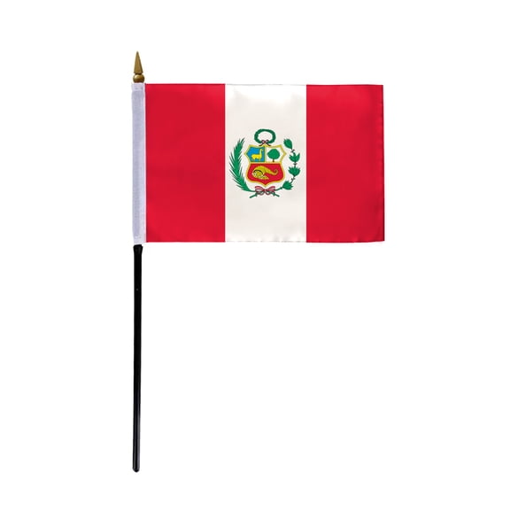 AGAS Small 4" x 6" 4x6 inch Peru with Official Seal Hand Flag Polyester material Stitched Edges 11" Plastic Stick Peru with Official Sealvian Hand Held Mini Small Stick Flags