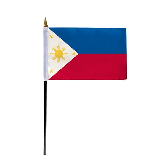 AGAS Small 4" x 6" 4x6 inch Philipines Hand Flag Polyester material Stitched Edges 11" Plastic Stick Filipino Hand Held Mini Small Stick Flags