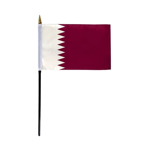 AGAS Small 4" x 6" 4x6 inch Qatar Hand Flag Polyester material Stitched Edges 11" Plastic Stick Qatari Hand Held Mini Small Stick Flags