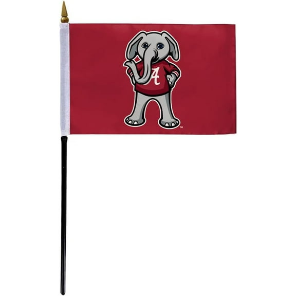 AGAS Small Alabama University Crimson Tide Big AL Mascot Stick Flags - 4x6 inch Double-Layered Printed Polyester Fabric - 13" Black Plastic Stick - Small 4"x6" Alabama UA Crimson Tide Stick Flag