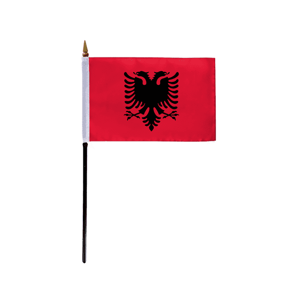 AGAS Small Albania Country Flag 4x6 inch mounted onto 11 inch Plastic Pole Polyester Fabric Stitched Edges Albania Country Hand Held Mini Small Stick Flags