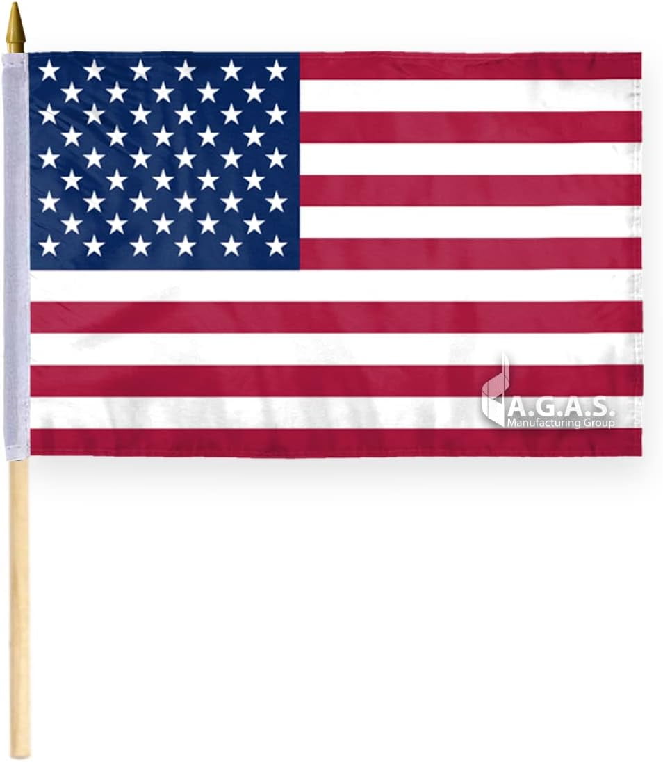 Patriotic 12" x 18" Cotton American Flag with Wooden Stick