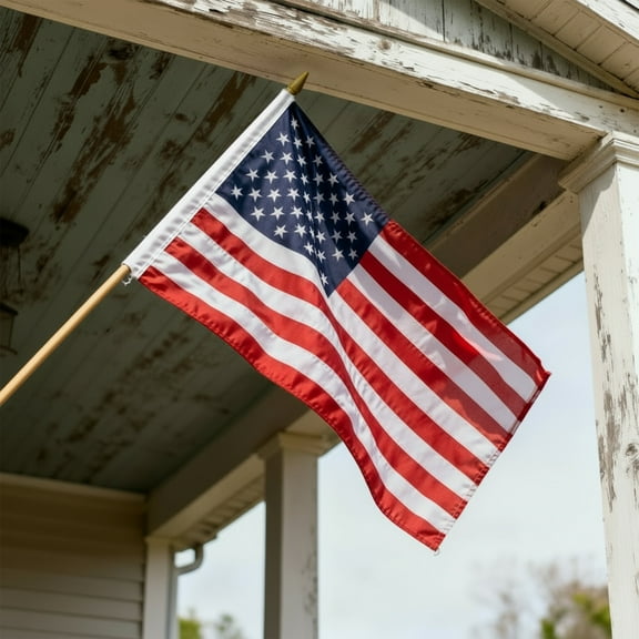 AGAS 16x24 Inch Small American Flags on Stick – Printed Polyester, 36 in Wood Pole with Gold Spear.
