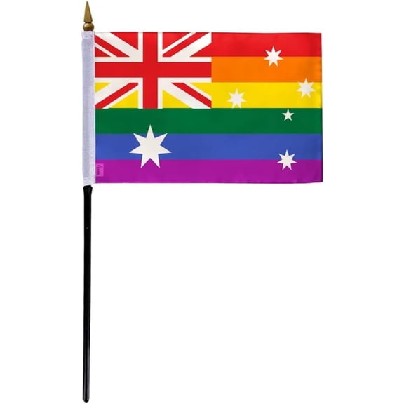 AGAS Small Australia Pride Flag 4x6 inch Flag on a 11 inch Plastic Stick - Sewn Edges Fade Resistant Polyester - Australian Pride Handheld Flag