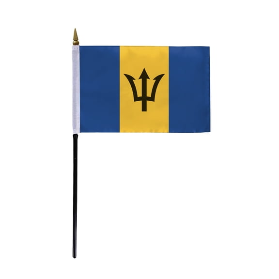 AGAS Small Barbados 4x6 inch Flag mounted onto 11 inch Plastic Pole Polyester Fabric Stitched Edges Barbados Hand Held Mini Small Stick Flags