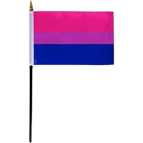 AGAS Small Bi Pride Flag 4x6 inch Flag on a 11 inch Plastic Stick - Sewn Edges Fade Resistant Polyester - Bisexual Handheld Flag