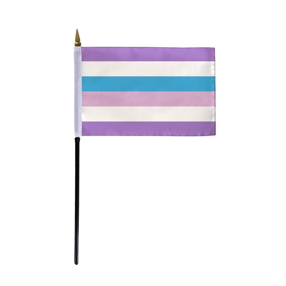 AGAS Small Bigender Pride Flag 4x6 inch Flag on a 11 inch Plastic Stick - Sewn Edges Fade Resistant Polyester - Bigender Handheld Flag