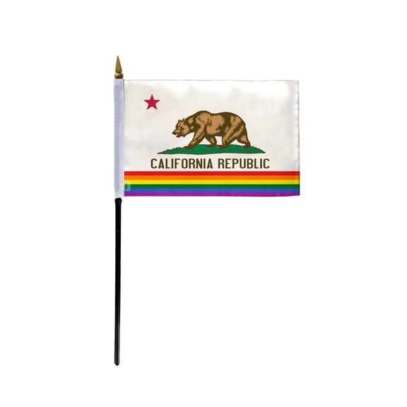 AGAS Small California Pride Flag 4x6 inch Flag on a 11 inch Plastic Stick - Sewn Edges Fade Resistant Polyester - Californian Pride Handheld Flag