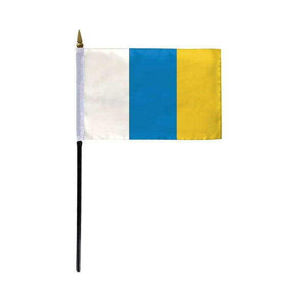 AGAS Small Canary Islands National Flag 4x6 inch mounted onto 11 inch Plastic Pole Polyester Fabric Stitched Edges Spanish Region of Canarias Hand Held Mini Small Stick Flags