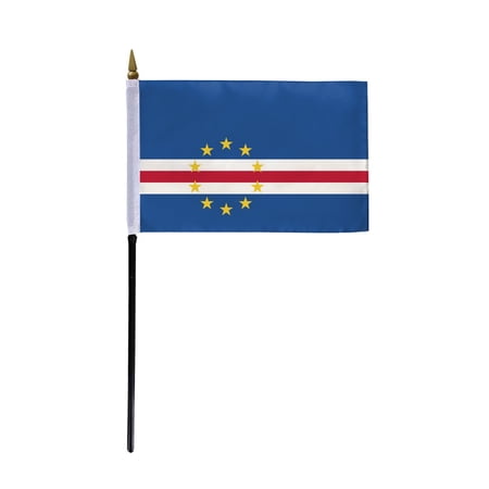 AGAS Small Cape Verde National Flag 4x6 inch - 11 inch Plastic Pole Polyester Fabric Stitched Edges Cape Verdean Flags Hand Held Mini Small Stick Flags