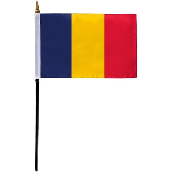 AGAS Small Chad Flag 4x6 inch mounted onto 11 inch Plastic Pole Polyester Fabric Stitched Edges Chadian Desk Flags
