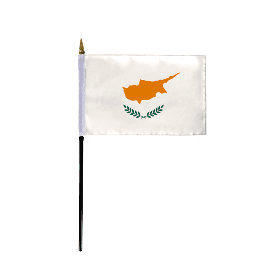 AGAS Small Cyprus Flag 4x6 inch mounted onto 11 inch Plastic Pole Polyester Fabric Stitched Edges Cyprus Desk Flags