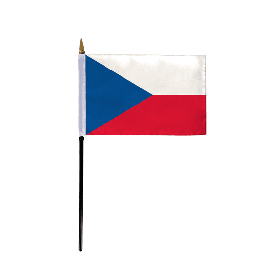 AGAS Small Czech Republic Flag 4x6 inch mounted onto 11 inch Plastic Pole Polyester Fabric Stitched Edges Czech Republic Desk Flags