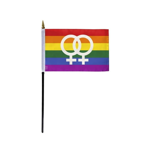 AGAS Small Double Female Flag 4x6 inch Flag on a 11 inch Plastic Stick - Sewn Edges Fade Resistant Polyester - Double Female Symbol LGBT Pride Handheld Flag