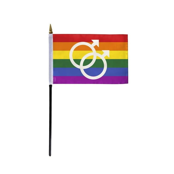 AGAS Small Double Male Flag 4x6 inch Flag on a 11 inch Plastic Stick - Sewn Edges Fade Resistant Polyester - Double Male Symbol LGBT Pride Handheld Flag
