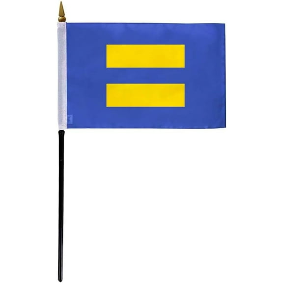 AGAS Small Equality Pride Flag 4x6 inch Flag on a 11 inch Plastic Stick - Sewn Edges Fade Resistant Polyester - Equal Sign Blue Yellow Pride Handheld Flag