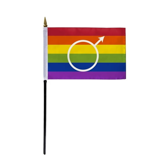 AGAS Small Gay Male Pride Flag 4x6 inch Flag on a 11 inch Plastic Stick - Sewn Edges Fade Resistant Polyester - Gay Males Pride Handheld Flag