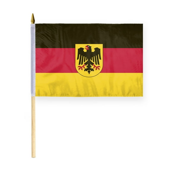 AGAS Small German State Ensign 12x18 inch Flag mounted onto 24 inch Wood Pole Printed Single Sided on Polyester Double Stitched Handheld Mini German Flag on Stick