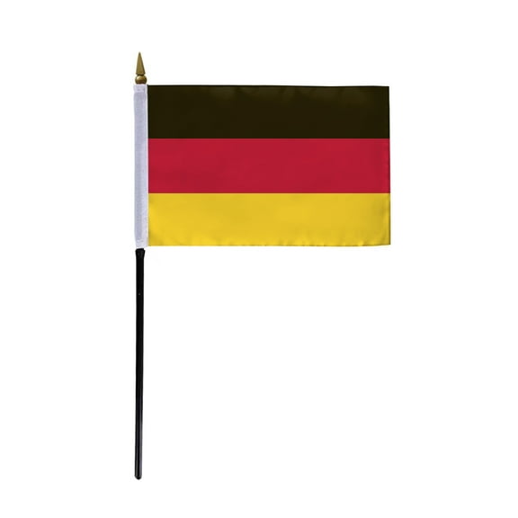 AGAS Small Germany Flag 4x6 inch mounted onto 11 inch Plastic Pole Printed Single Sided on Polyester Stitched Edges German Hand Held Mini Small Stick Flags