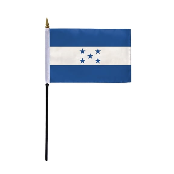 AGAS Small Honduras 4x6 inch Flag mounted onto 11 inch Plastic Pole Polyester Fabric Stitched Edges Honduras Hand Held Mini Small Stick Flags