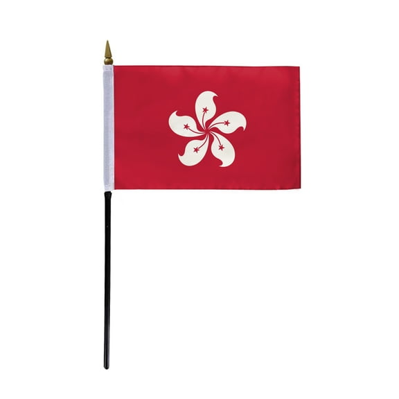 AGAS Small Hong Kong 4x6 inch Flag mounted onto 11 inch Plastic Pole Polyester Fabric Stitched Edges Hong Kong Hand Held Mini Small Stick Flags