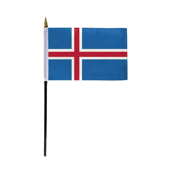 AGAS Small Iceland National Flag 4x6 inch mounted onto 11 inch Plastic Pole Polyester Fabric Stitched Edges Iceland Hand Held Mini Small Stick Flags