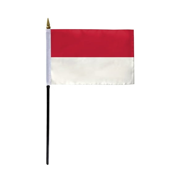 AGAS Small Indonesia National Flag 4x6 inch mounted onto 11 inch Plastic Pole Polyester Fabric Stitched Edges Indonesia Hand Held Mini Small Stick Flags