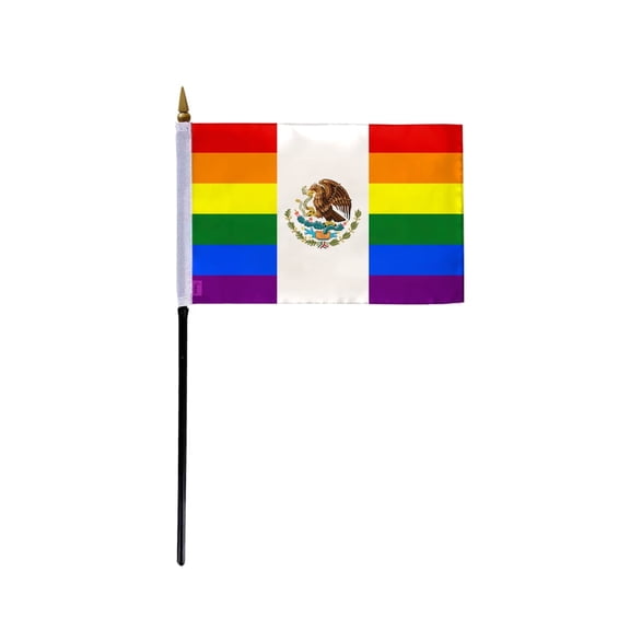 AGAS Small Mexico Rainbow Pride Flag 4x6 inch Flag on a 11 inch Plastic Stick - Sewn Edges Fade Resistant Polyester - Mexican Pride Handheld Flag