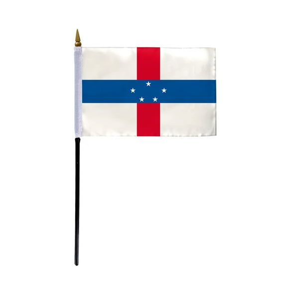 AGAS Small Netherlands Antilles National Flag 4x6 inch - 11 inch Plastic Pole Polyester Fabric Stitched Edges Dutch Caribbean Hand Held Mini Small Stick Flags