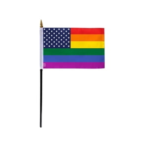 AGAS Small New Old Glory Pride Flag 4x6 inch Flag on a 11 inch Plastic Stick - Sewn Edges Fade Resistant Polyester - USA Rainbow Pride Handheld Flag