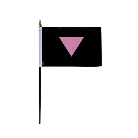 AGAS Small Pink Triangle Pride Flag 4x6 inch Flag on a 11 inch Plastic Stick - Sewn Edges Fade Resistant Polyester - Pink Triangle LGBT Pride Handheld Flag